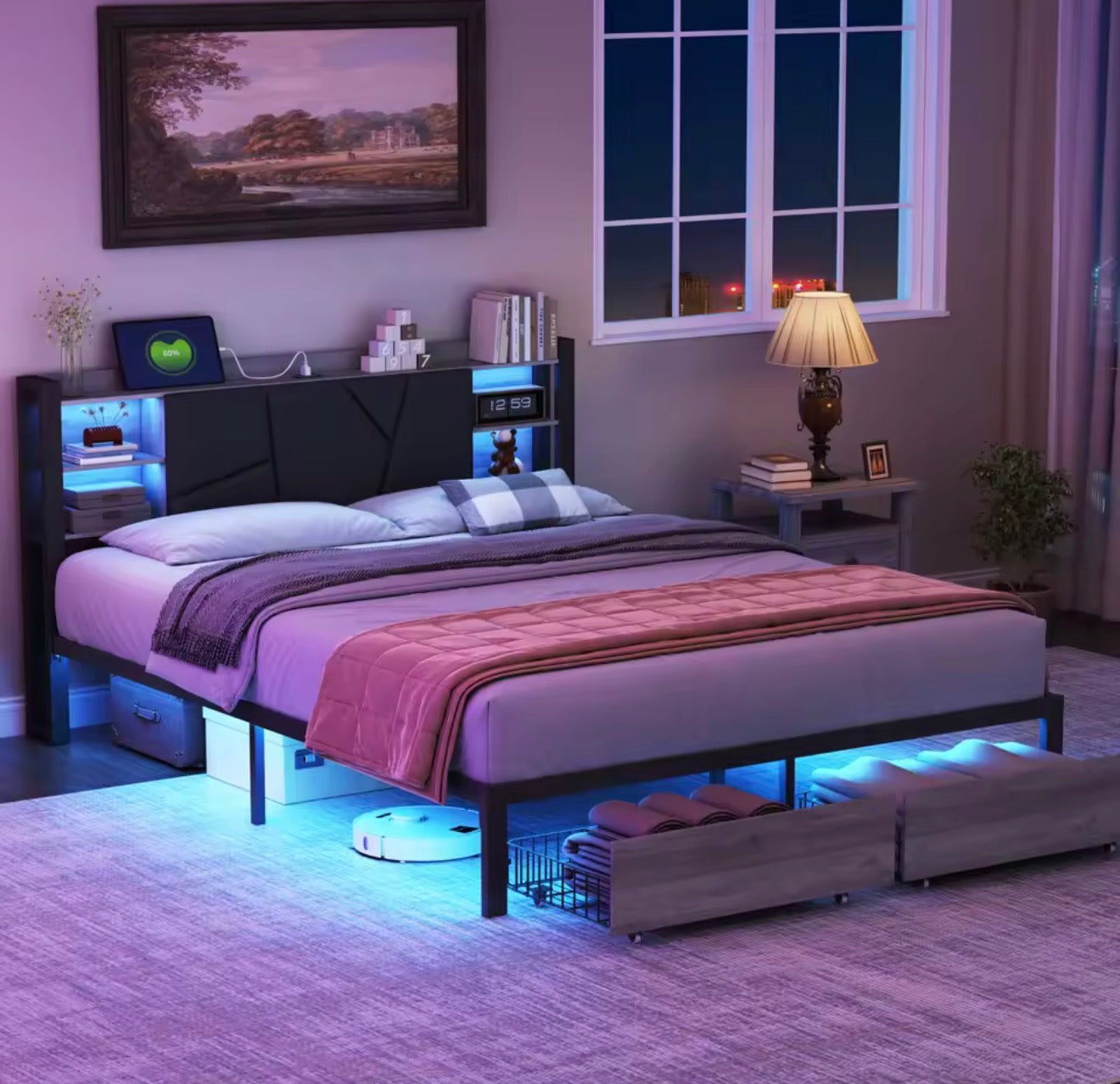 ASKN | Minimalistisches Design-Polsterbett mit LED & USB