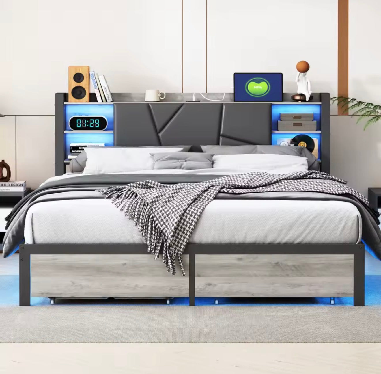 ASKN | Minimalistisches Design-Polsterbett mit LED & USB