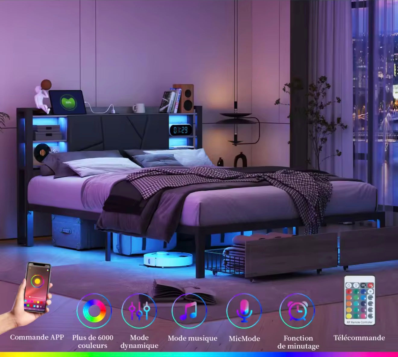 ASKN | Minimalistisches Design-Polsterbett mit LED & USB