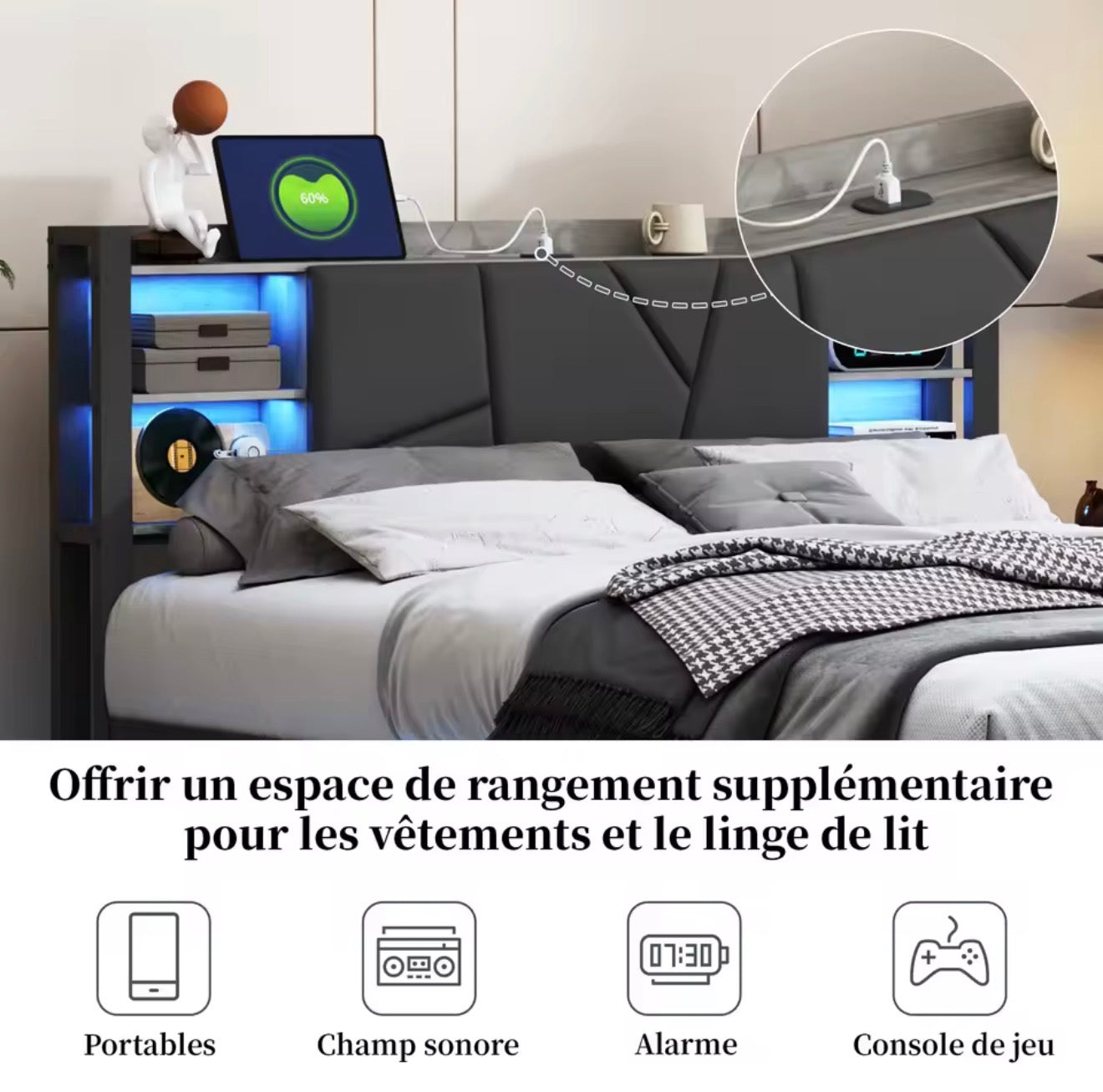 ASKN | Minimalistisches Design-Polsterbett mit LED & USB