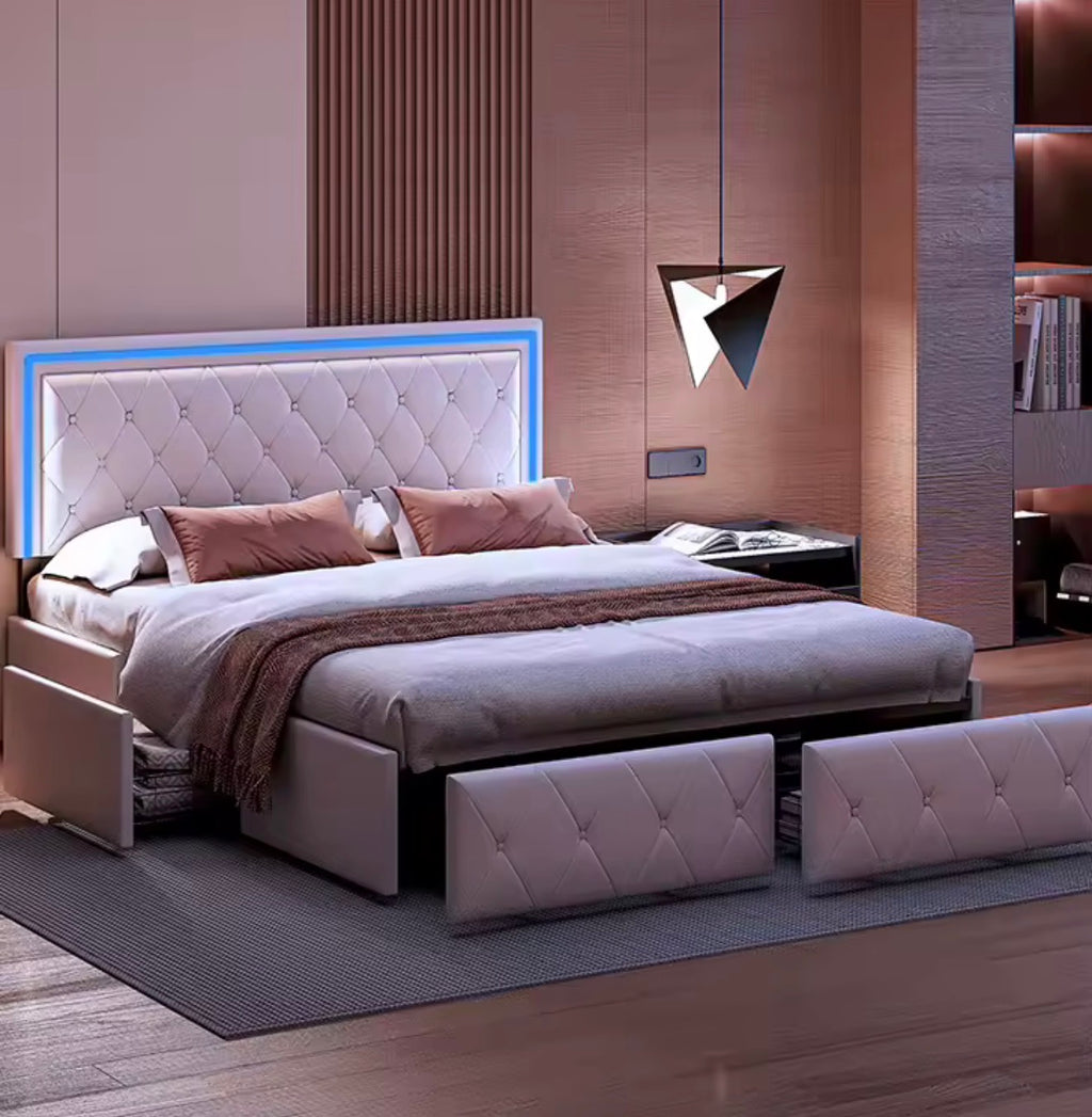 ASKN „Aura“ – Luxus Polsterbett mit LED & Stauraum