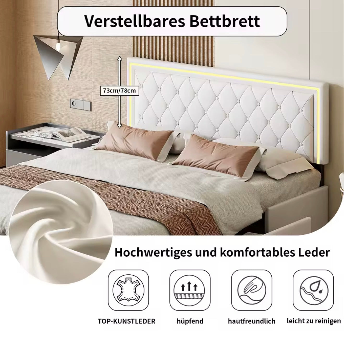 ASKN „Aura“ – Luxus Polsterbett mit LED & Stauraum